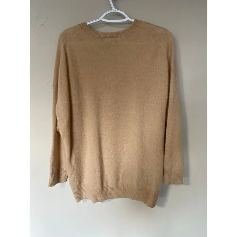 Banana Republic 100% Cashmere Tan Crewneck Sweater Patch Pocket Medium Luxury